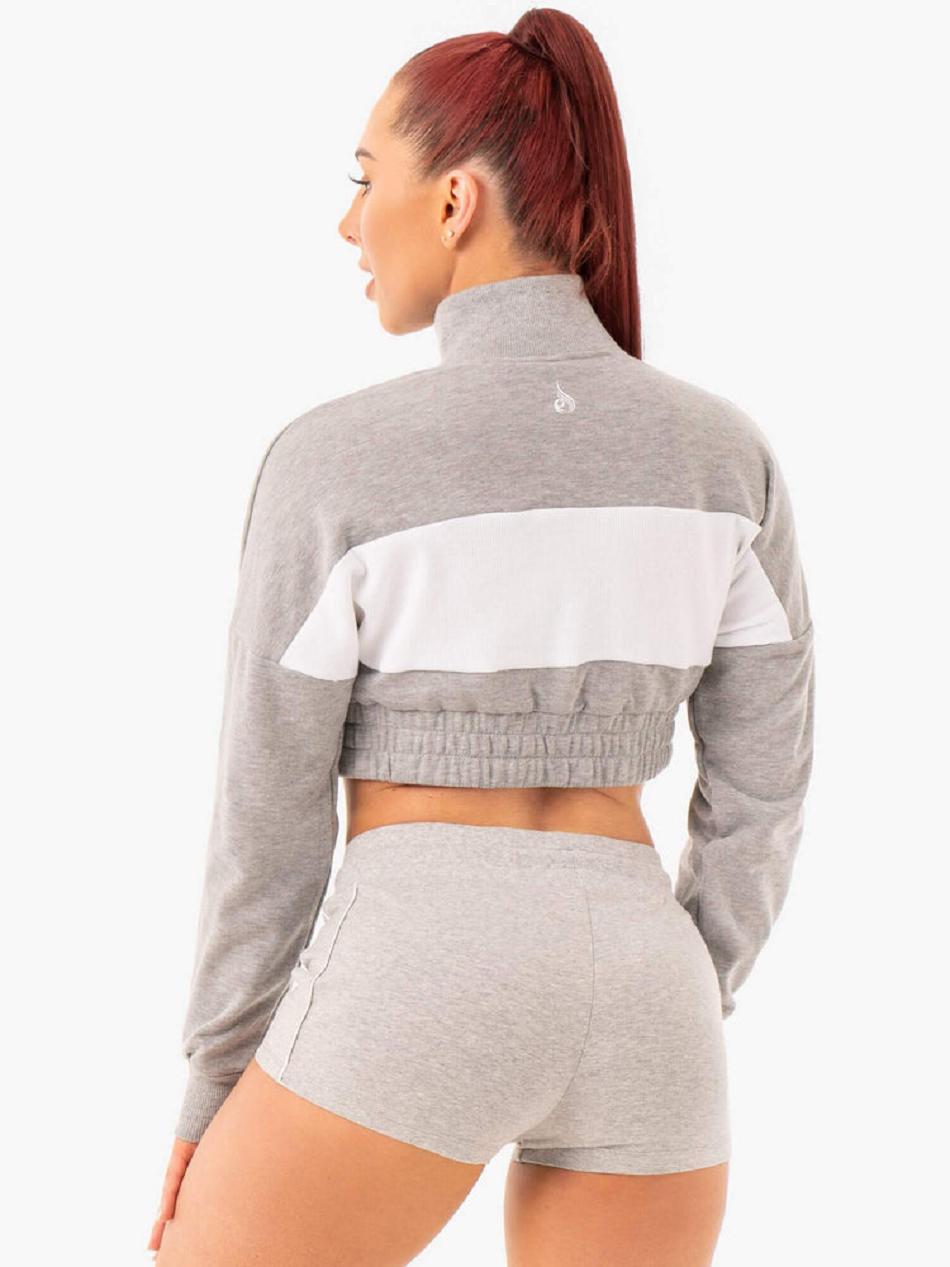 Grey Women's Ryderwear Cropped Track Jumper Active Lounge | 6D7451178