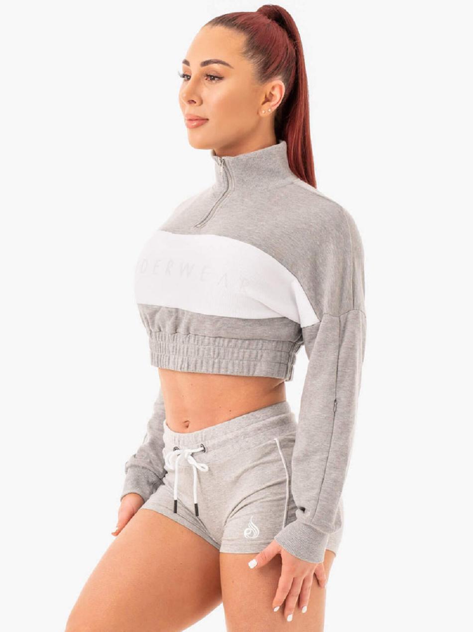 Grey Women's Ryderwear Cropped Track Jumper Active Lounge | 6D7451178