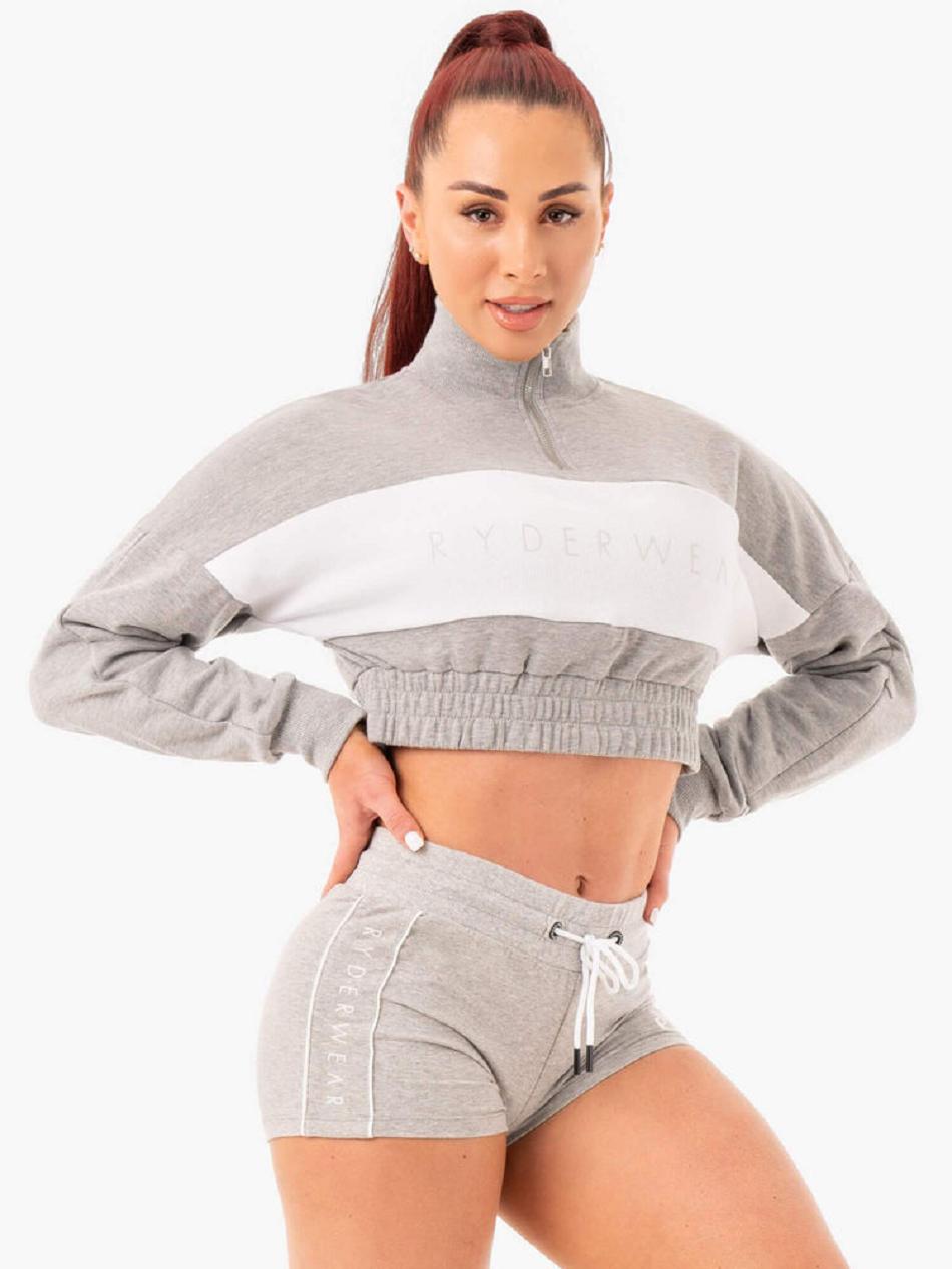 Grey Women's Ryderwear Cropped Track Jumper Active Lounge | 6D7451178