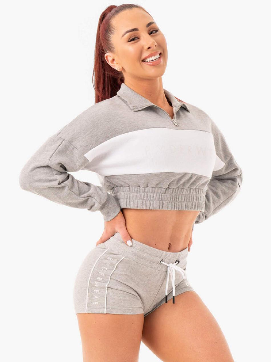 Grey Women's Ryderwear Cropped Track Jumper Active Lounge | 6D7451178