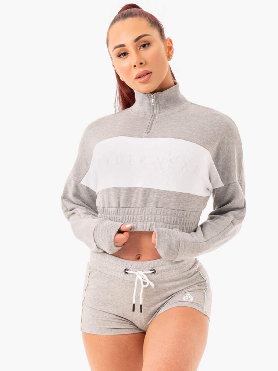 Grey Women\'s Ryderwear Cropped Track Jumper Active Lounge | 6D7451178