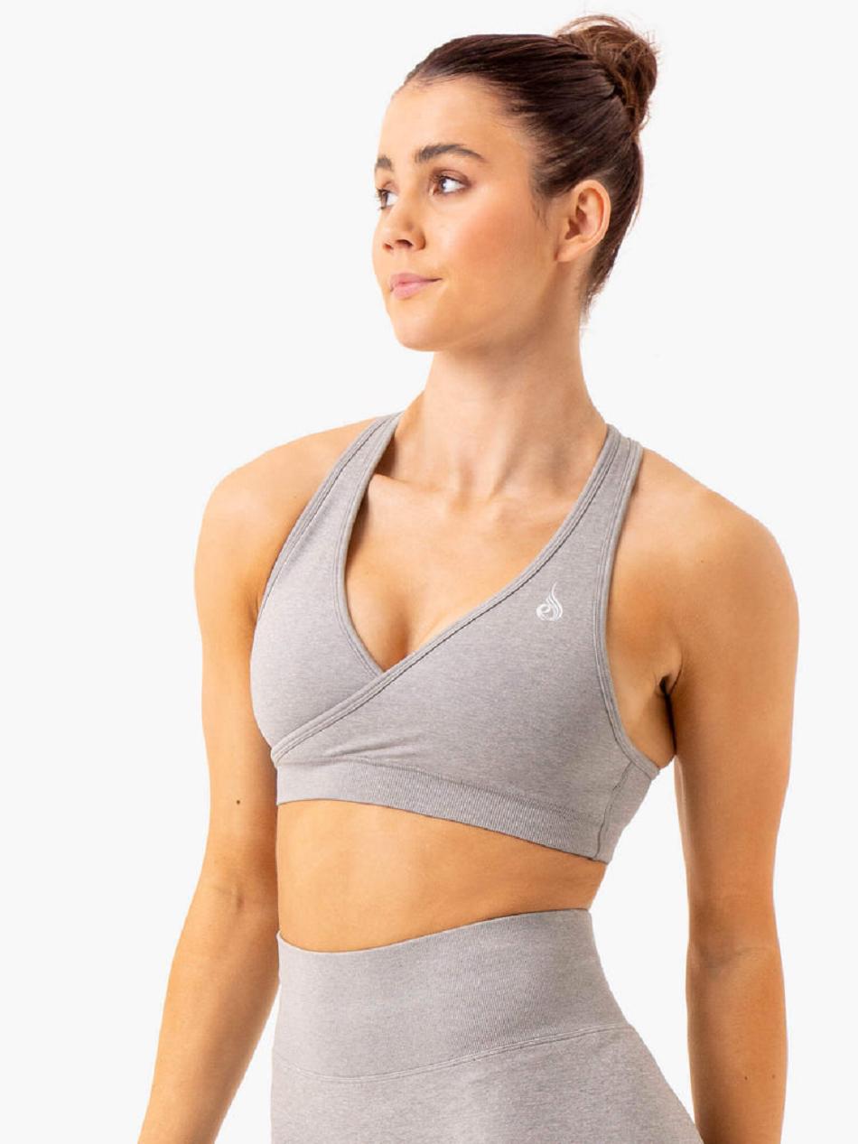 Grey Women's Ryderwear Essential Cross Over Sports Bra Seamless | 48SB18633