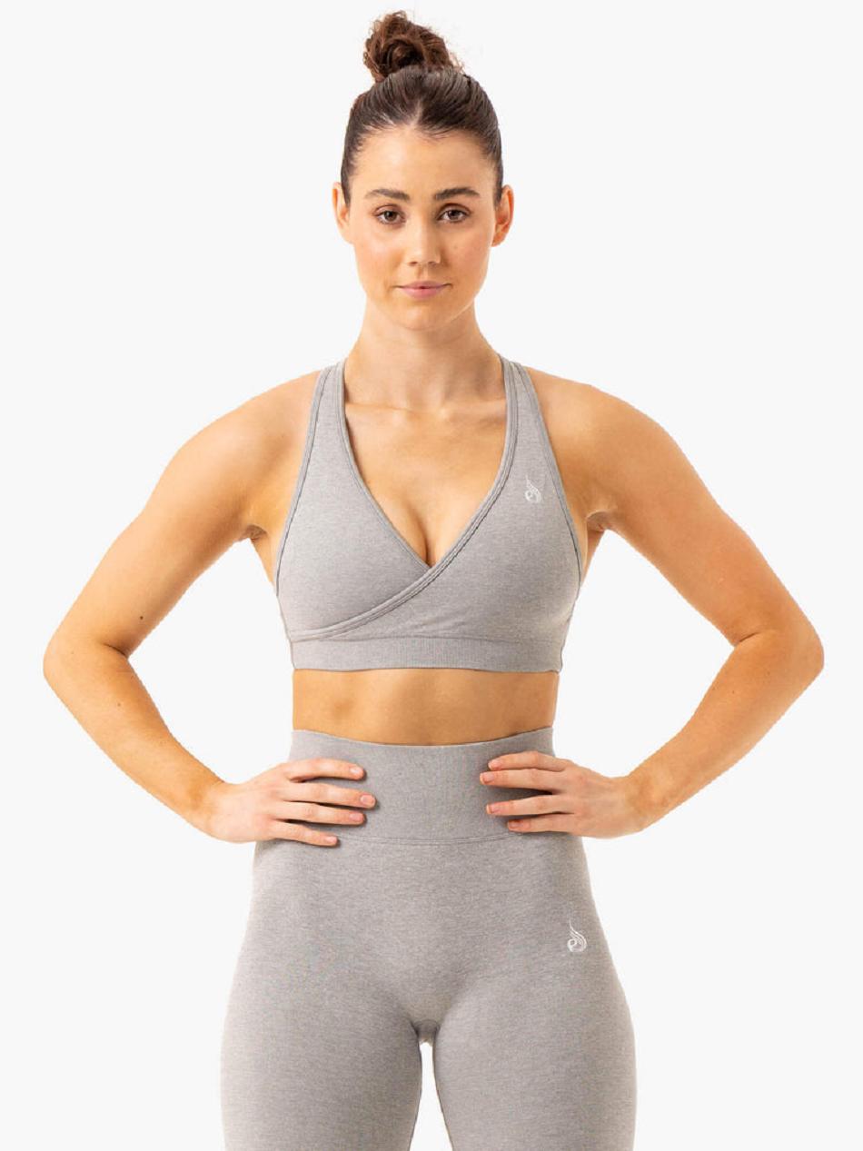 Grey Women\'s Ryderwear Essential Cross Over Sports Bra Seamless | 48SB18633