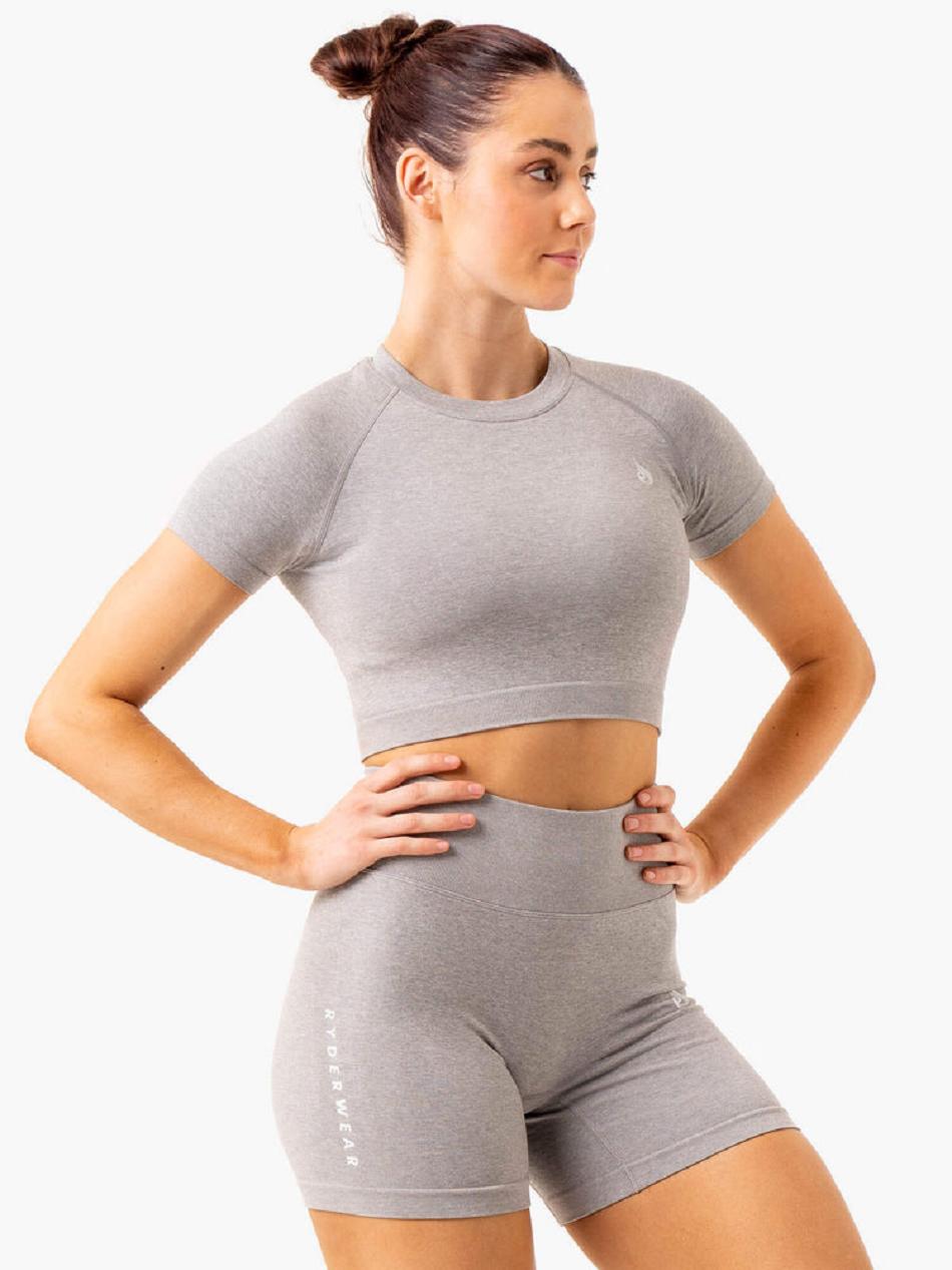 Grey Women's Ryderwear Essential Seamless T-shirt | 633Y32775