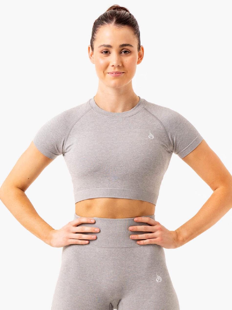 Grey Women\'s Ryderwear Essential Seamless T-shirt | 633Y32775