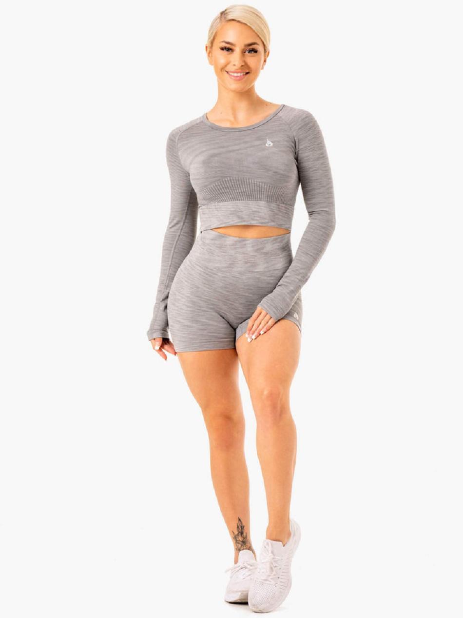 Grey Women's Ryderwear Evolve High Waisted Shorts Seamless | 95T88683