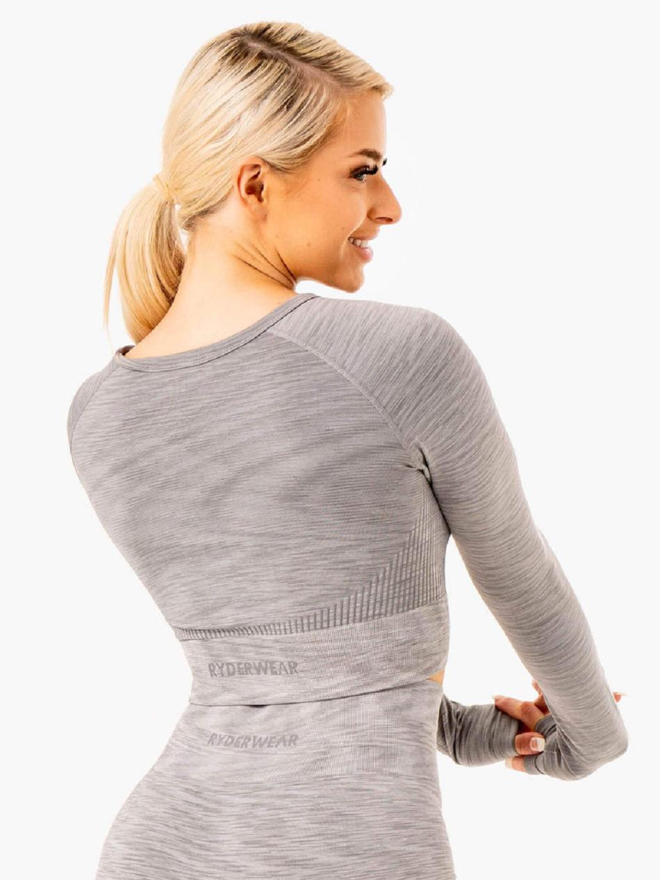 Grey Women's Ryderwear Evolve Long Sleeve Top Seamless | HY4899841