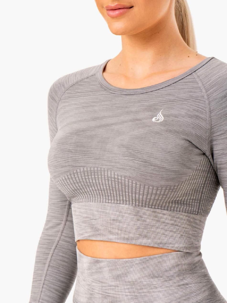 Grey Women's Ryderwear Evolve Long Sleeve Top Seamless | HY4899841