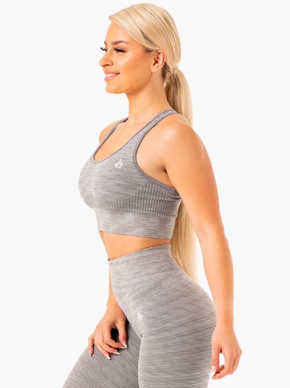 Grey Women's Ryderwear Evolve Longline Sports Bra Seamless | 48NG83365