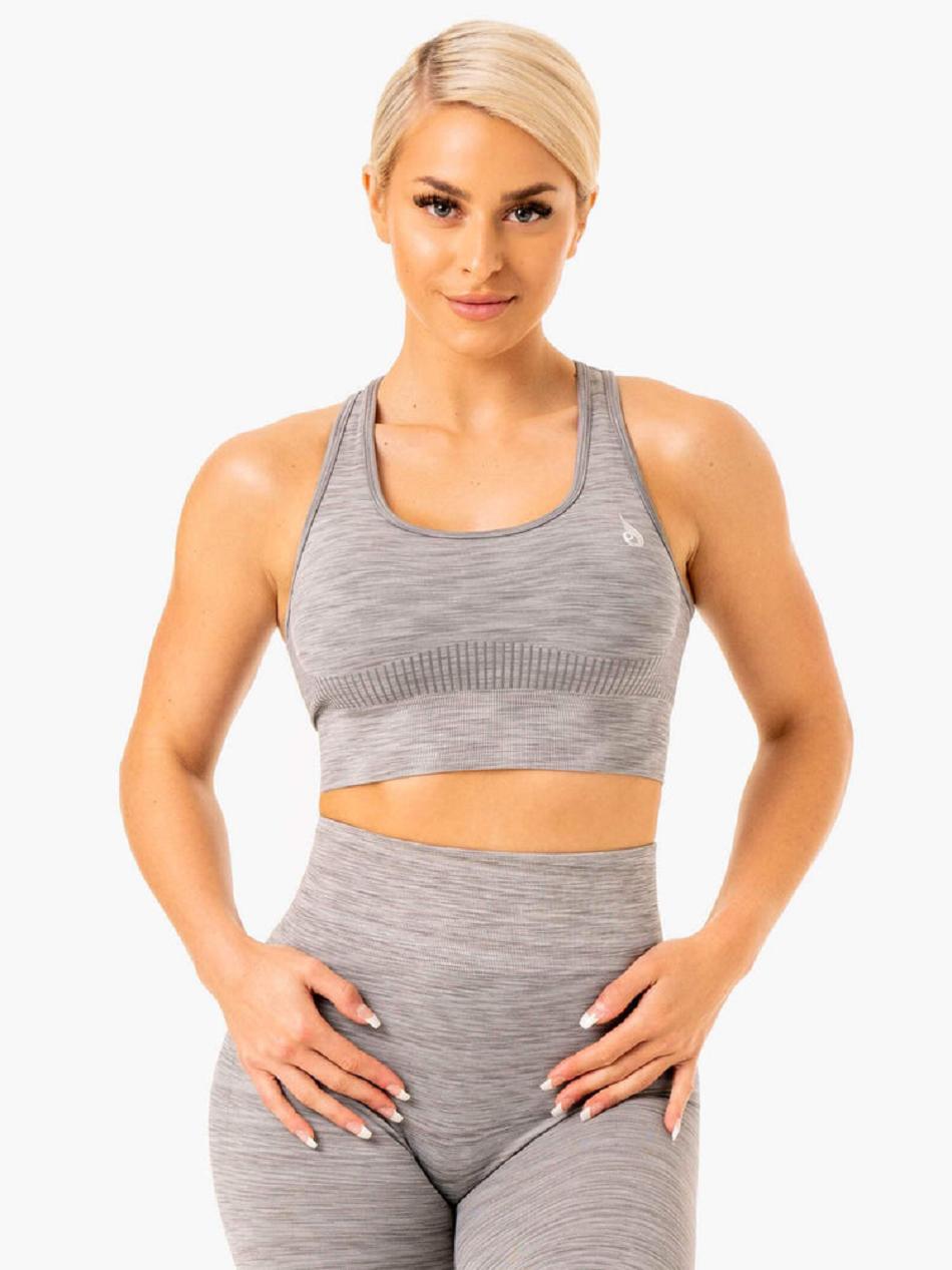 Grey Women\'s Ryderwear Evolve Longline Sports Bra Seamless | 48NG83365