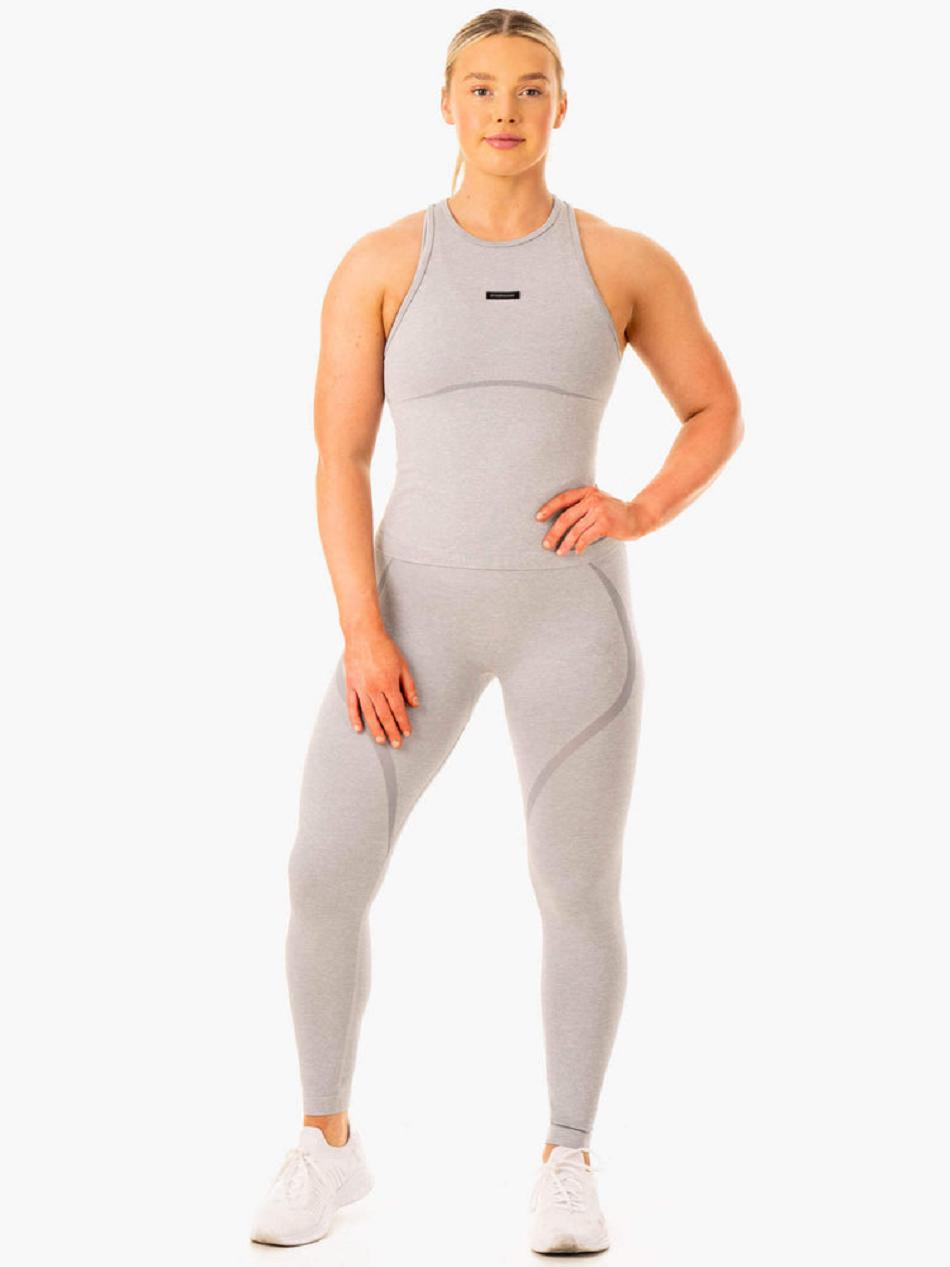 Grey Women's Ryderwear Excel Mid Length Tank Seamless | 109J49838