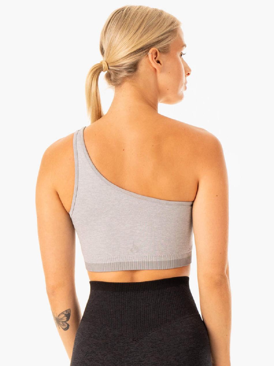 Grey Women's Ryderwear Excel One Shoulder Sports Bra Seamless | TNTY94499