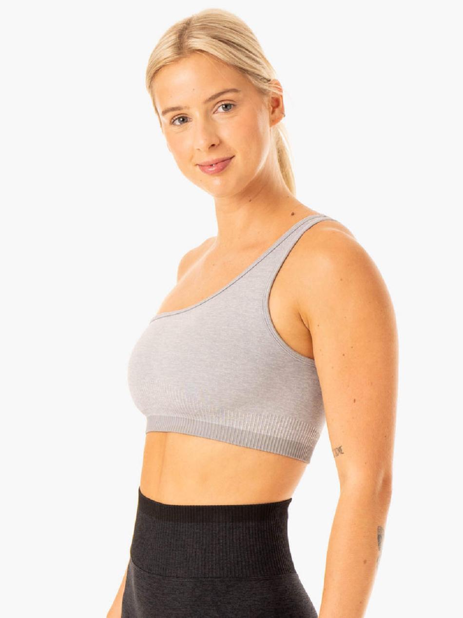 Grey Women's Ryderwear Excel One Shoulder Sports Bra Seamless | TNTY94499