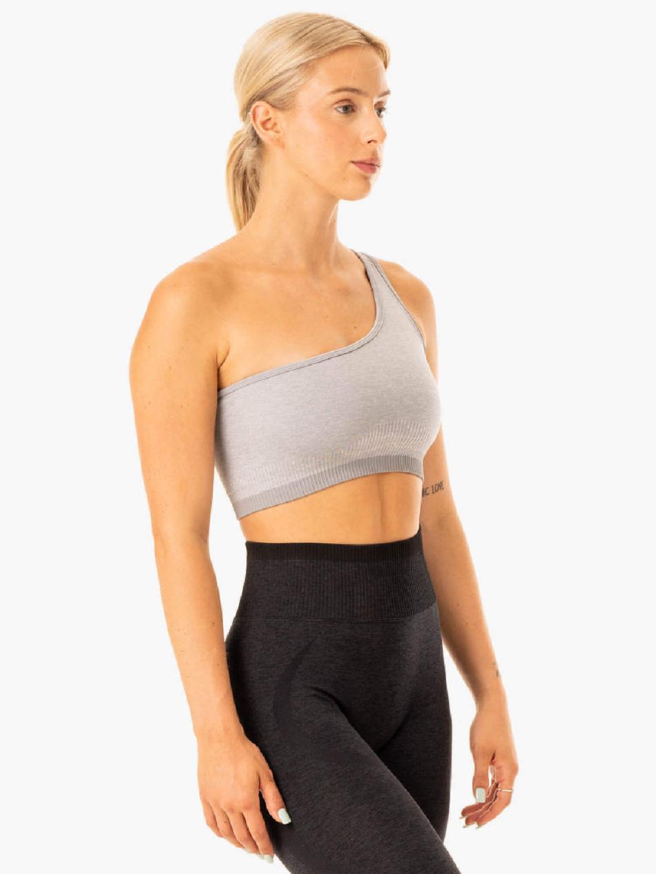 Grey Women's Ryderwear Excel One Shoulder Sports Bra Seamless | TNTY94499