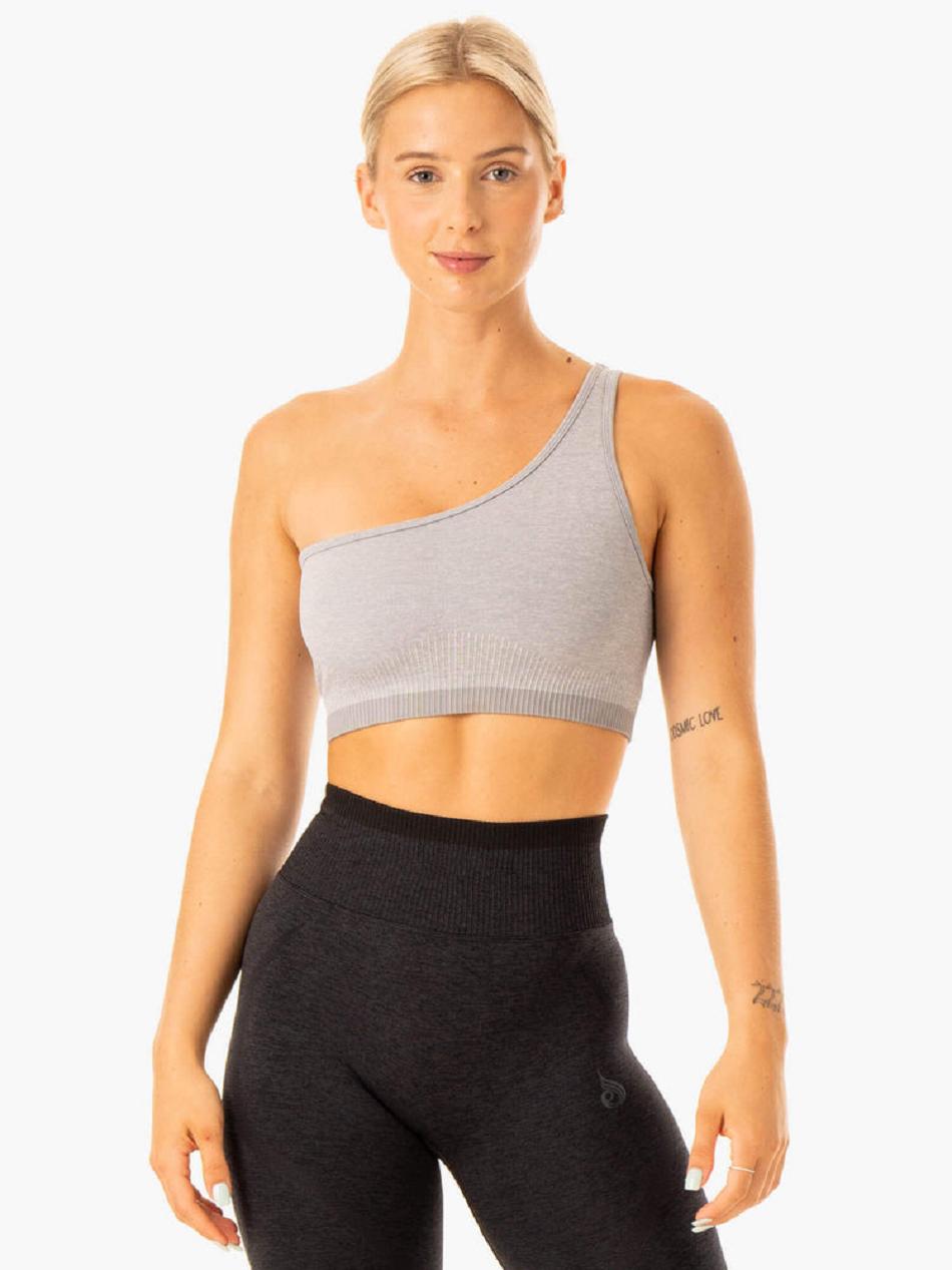 Grey Women\'s Ryderwear Excel One Shoulder Sports Bra Seamless | TNTY94499