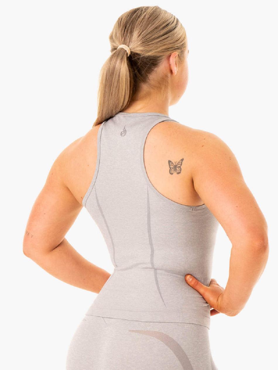 Grey Women's Ryderwear Excel Seamless Mid Length Tank Top | 64NG70366