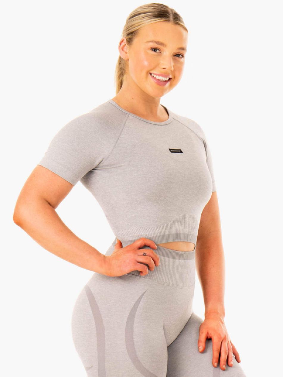 Grey Women's Ryderwear Excel Seamless T-Shirt Top | DF6124287