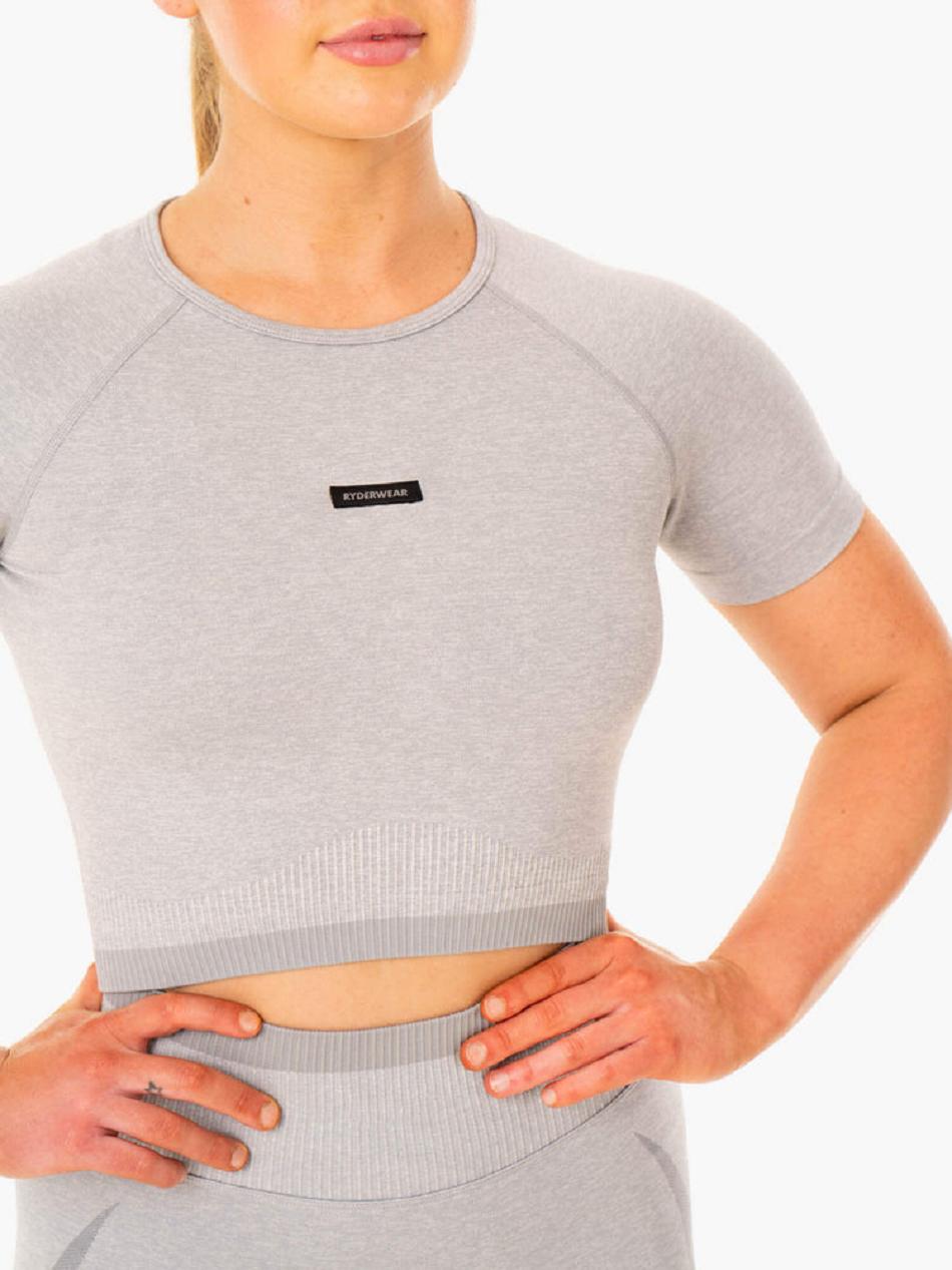 Grey Women's Ryderwear Excel Seamless T-Shirt Top | DF6124287