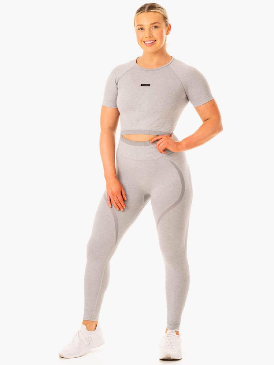 Grey Women's Ryderwear Excel Seamless T-Shirt Top | DF6124287