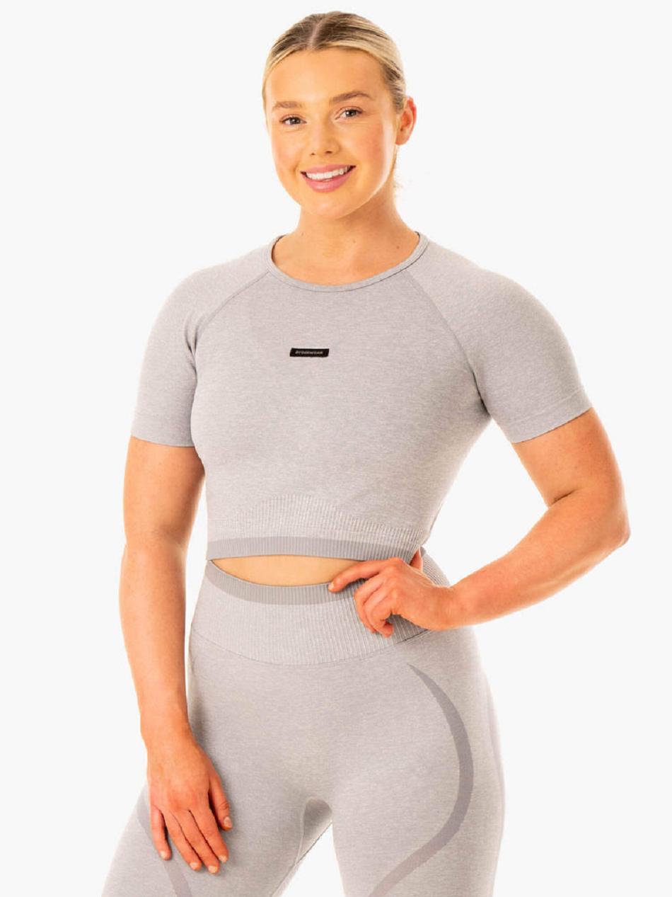 Grey Women\'s Ryderwear Excel Seamless T-Shirt Top | DF6124287