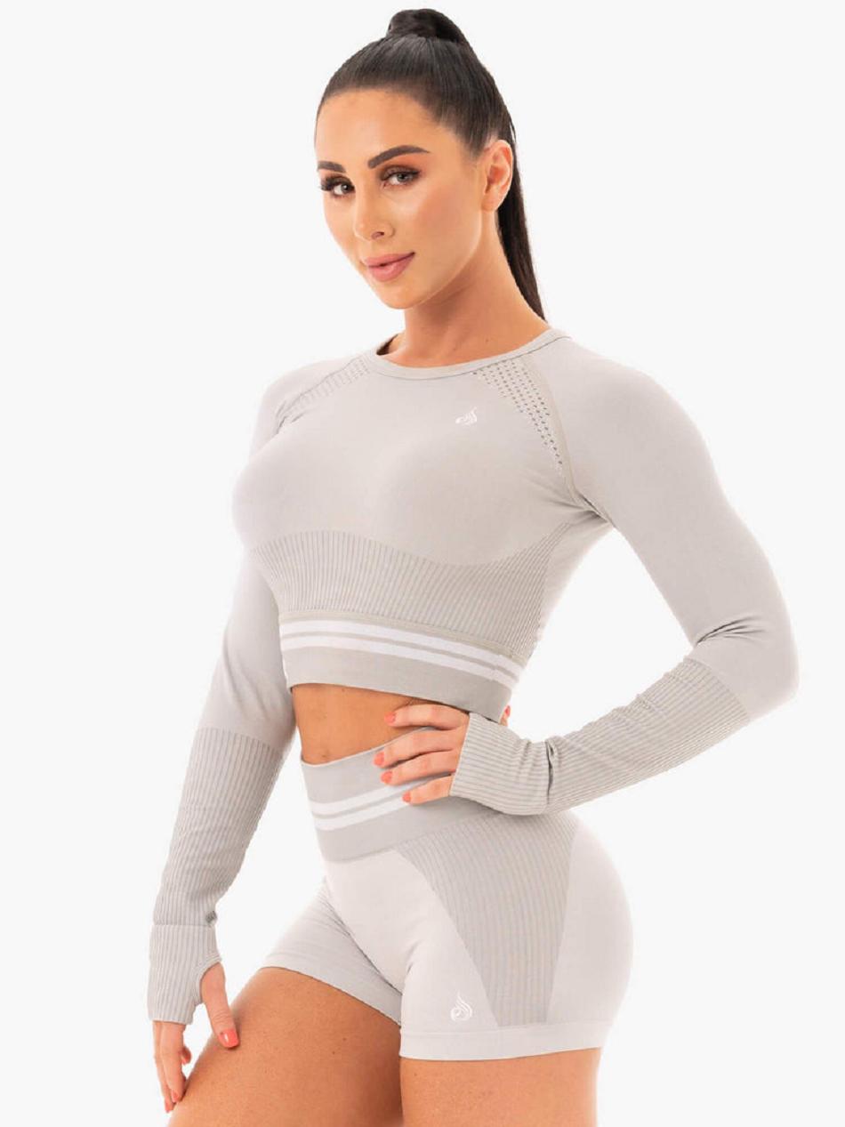 Grey Women's Ryderwear Freestyle Long Sleeve Crop Seamless | FG4530493