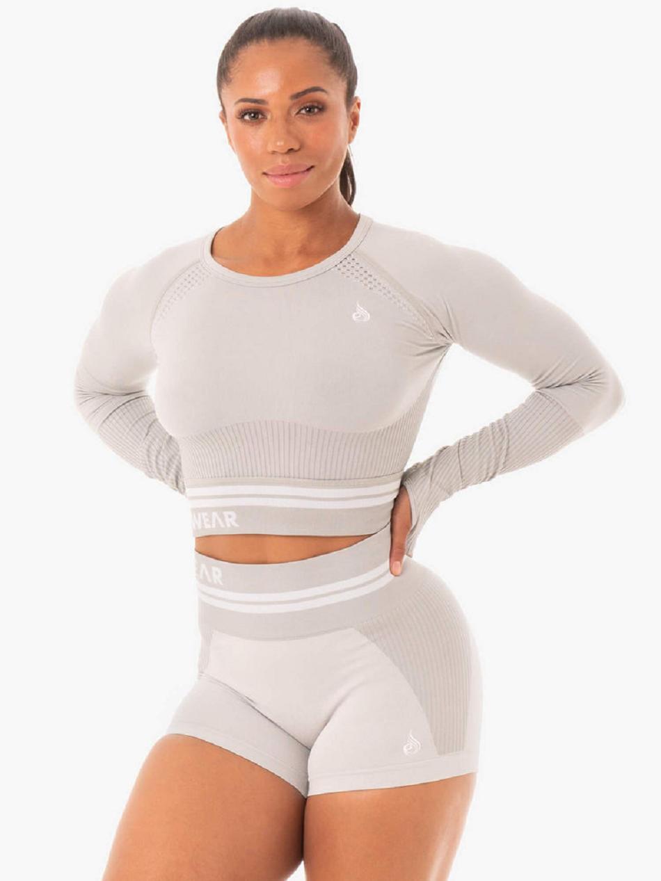 Grey Women's Ryderwear Freestyle Long Sleeve Crop Seamless | FG4530493