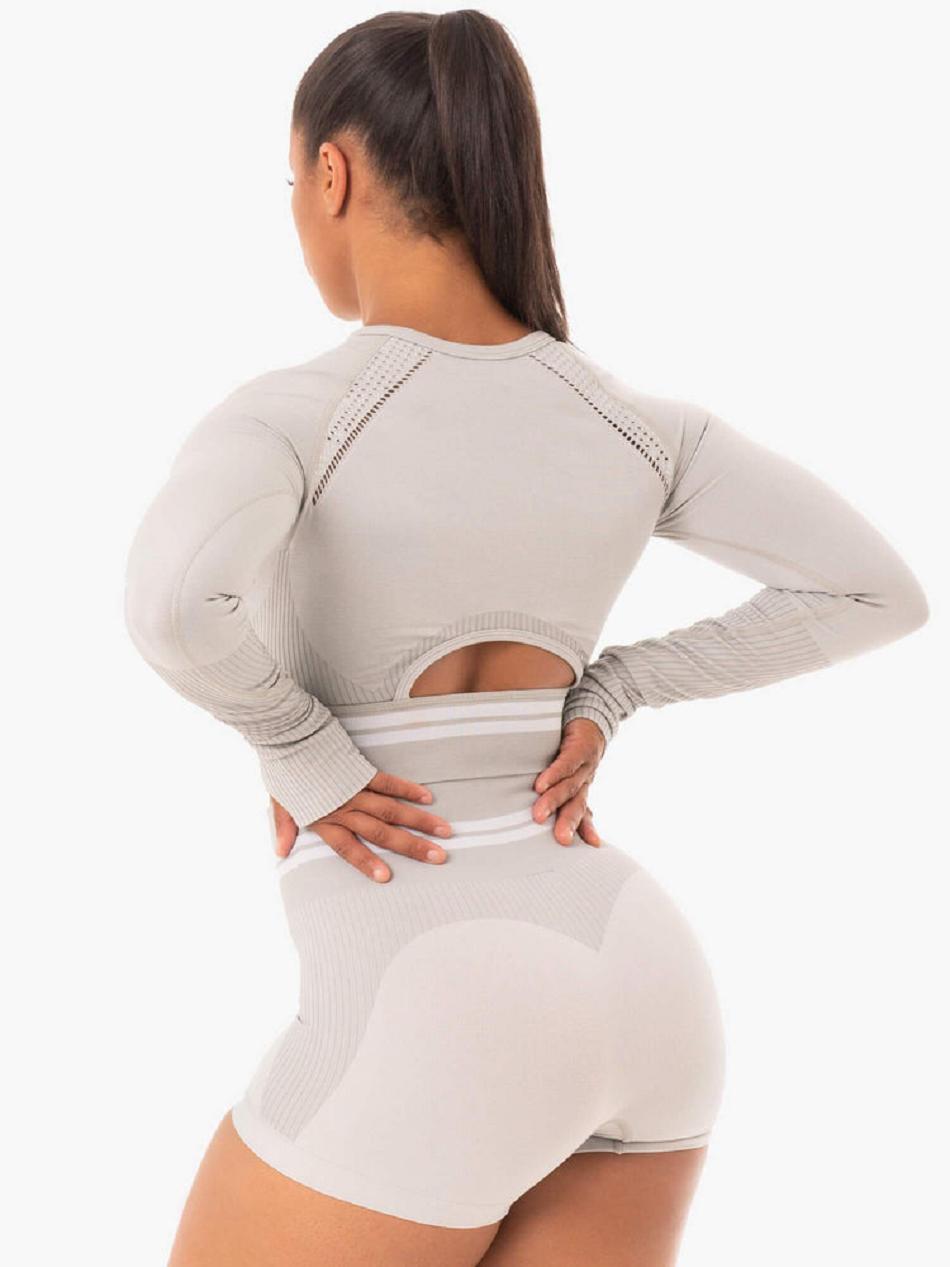 Grey Women's Ryderwear Freestyle Long Sleeve Crop Seamless | FG4530493