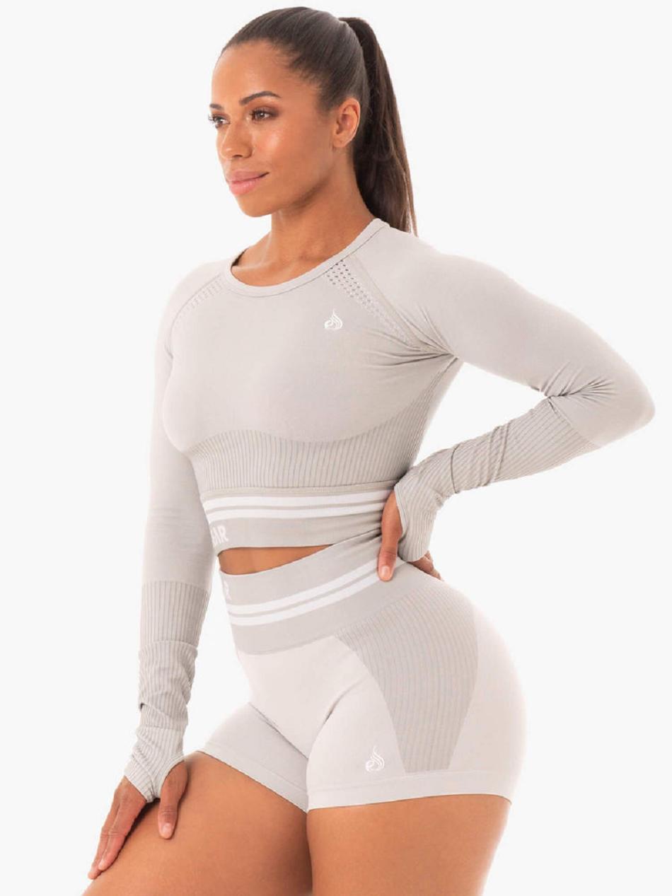 Grey Women's Ryderwear Freestyle Long Sleeve Crop Seamless | FG4530493