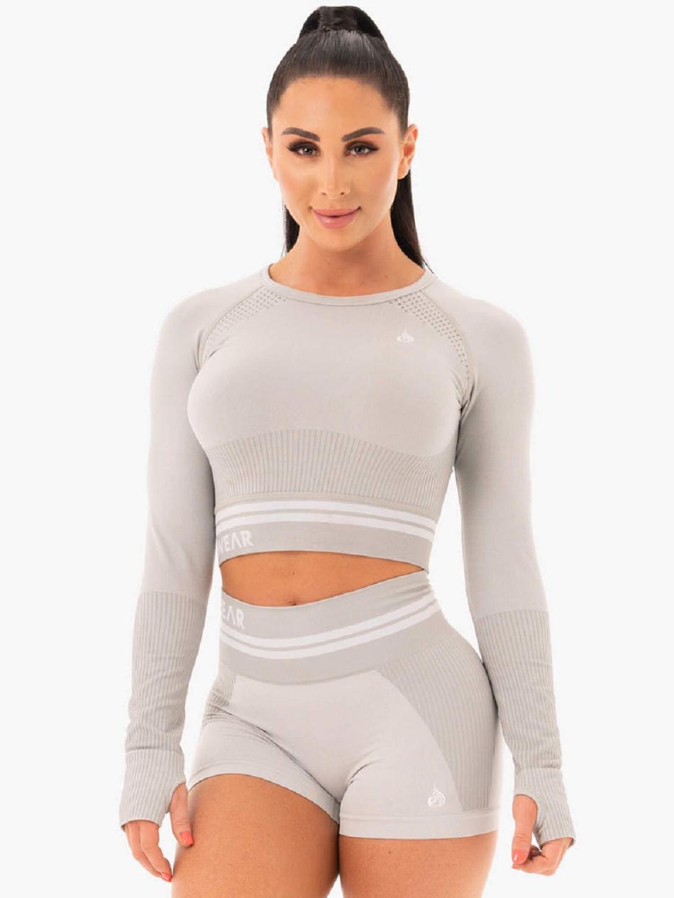 Grey Women\'s Ryderwear Freestyle Long Sleeve Crop Seamless | FG4530493