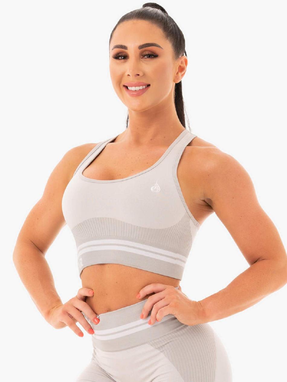 Grey Women's Ryderwear Freestyle Longline Sports Bra Seamless | 109IV48379