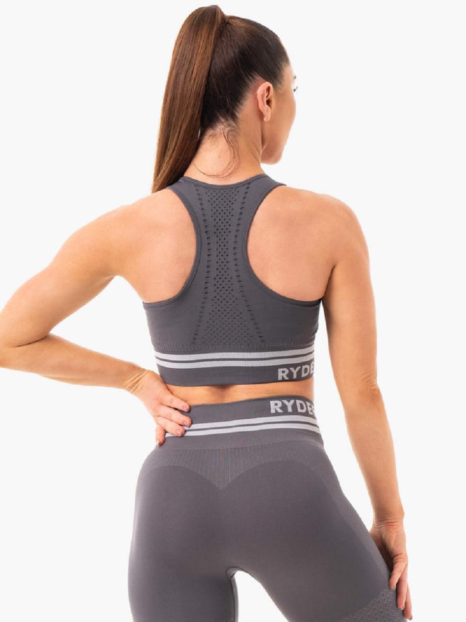 Grey Women's Ryderwear Freestyle Longline Sports Bra Seamless | NF4619093