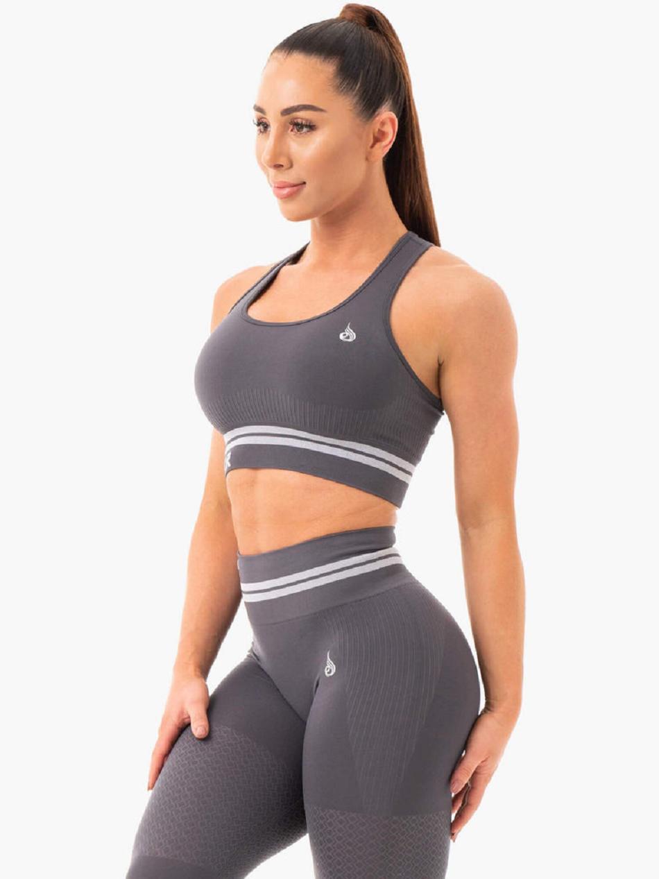 Grey Women's Ryderwear Freestyle Longline Sports Bra Seamless | NF4619093