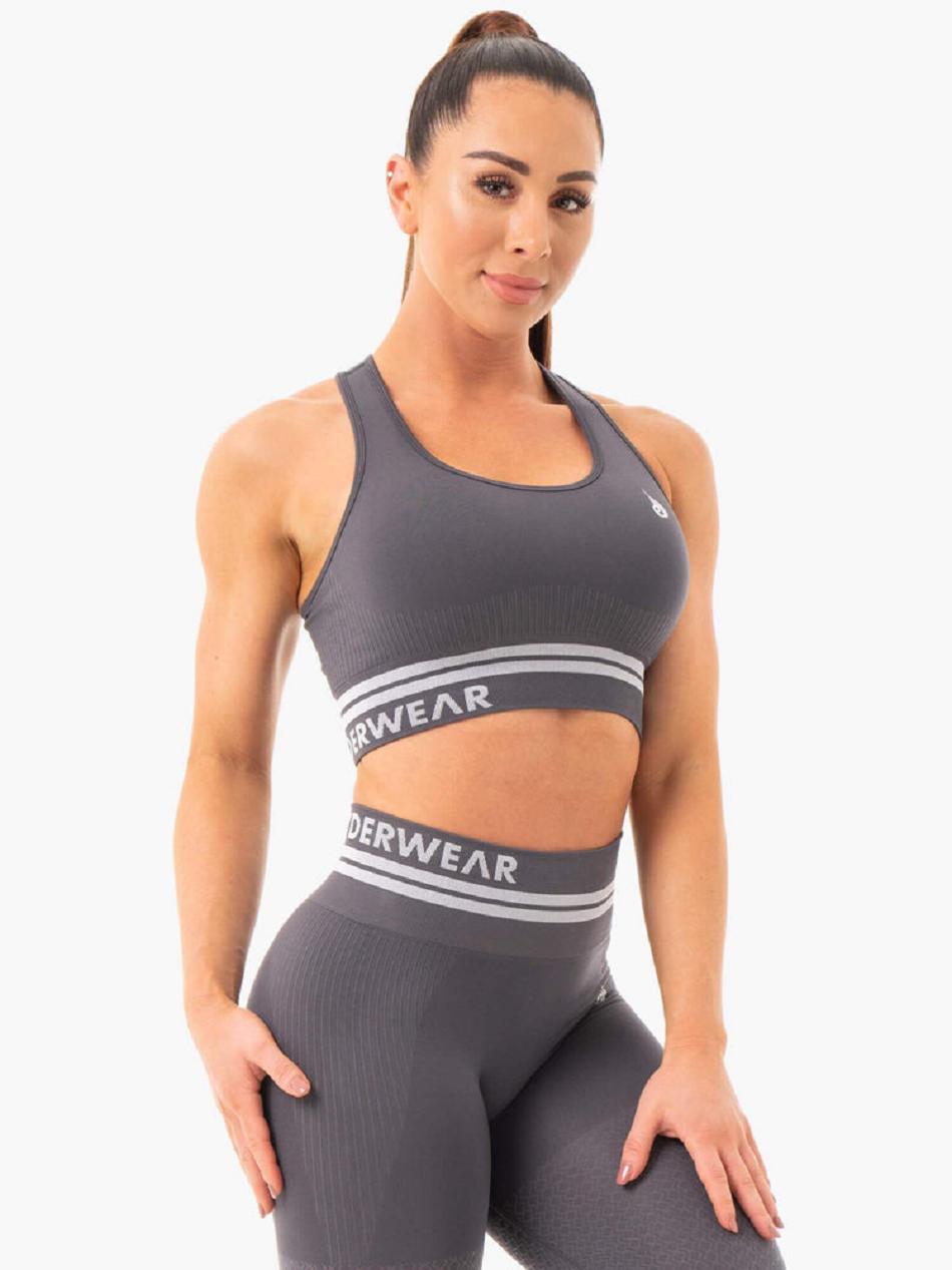 Grey Women's Ryderwear Freestyle Longline Sports Bra Seamless | NF4619093