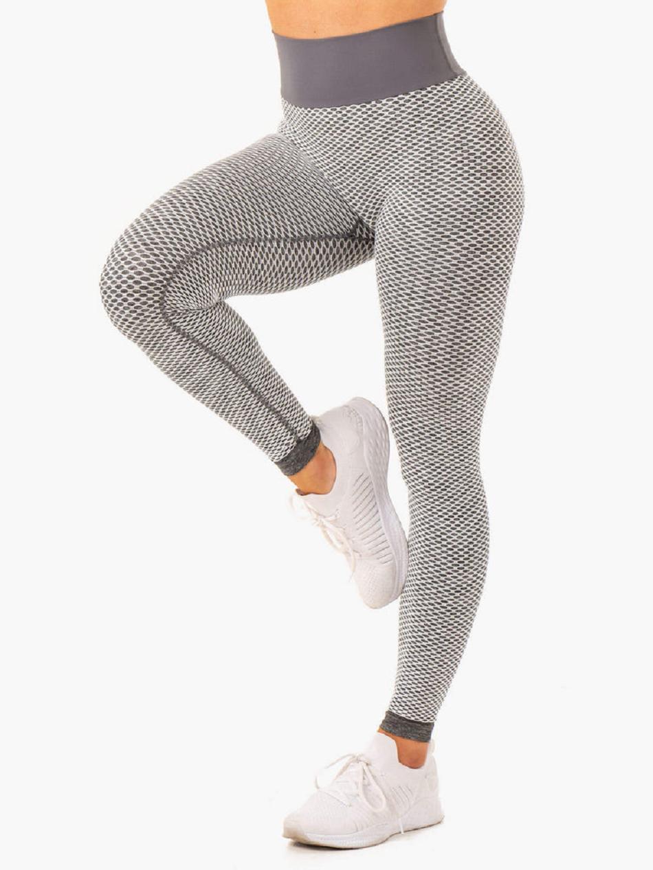 Grey Women's Ryderwear Honeycomb Scrunch Seamless Leggings | 91T34417