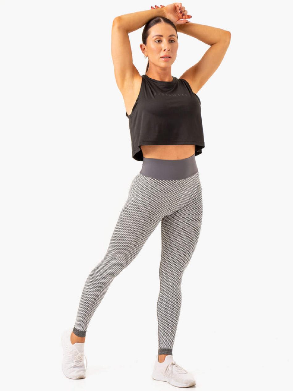 Grey Women's Ryderwear Honeycomb Scrunch Seamless Leggings | 91T34417