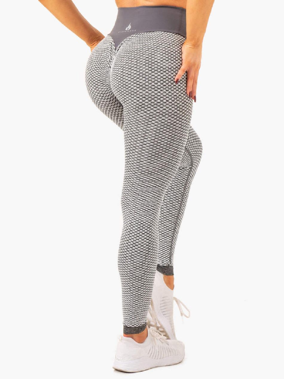 Grey Women\'s Ryderwear Honeycomb Scrunch Seamless Leggings | 91T34417