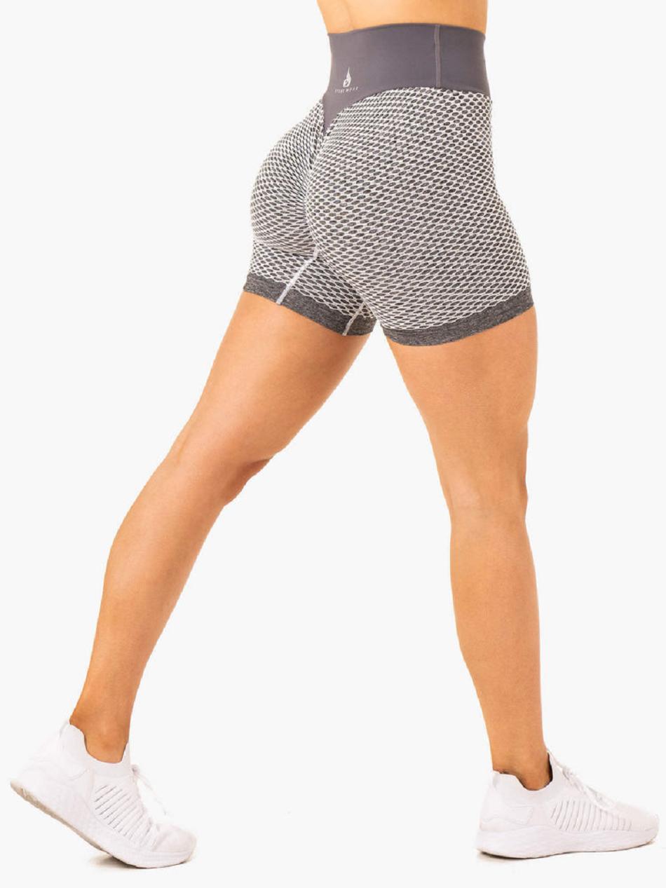 Grey Women's Ryderwear Honeycomb Scrunch Shorts Seamless | G5B27006