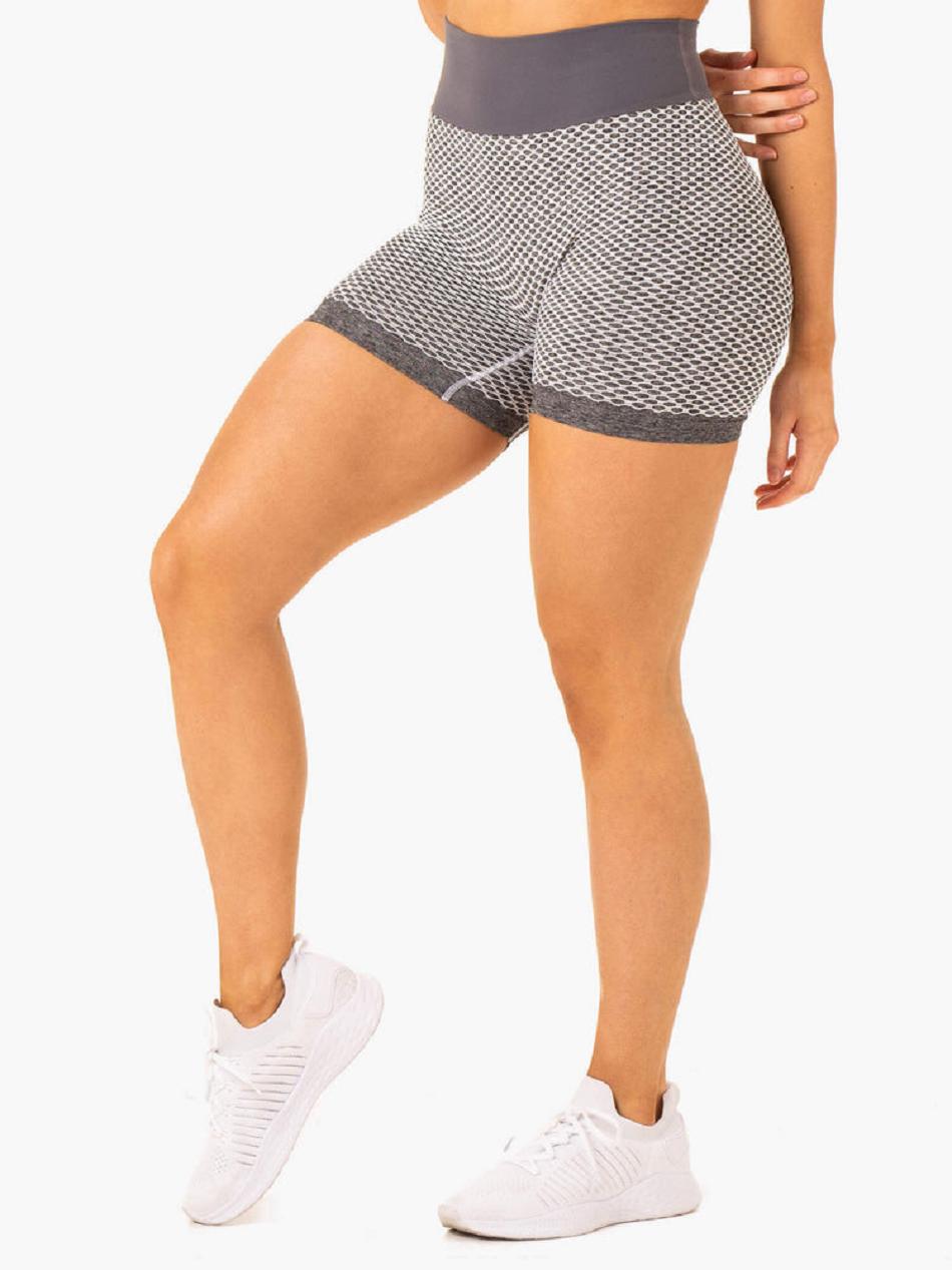 Grey Women's Ryderwear Honeycomb Scrunch Shorts Seamless | G5B27006