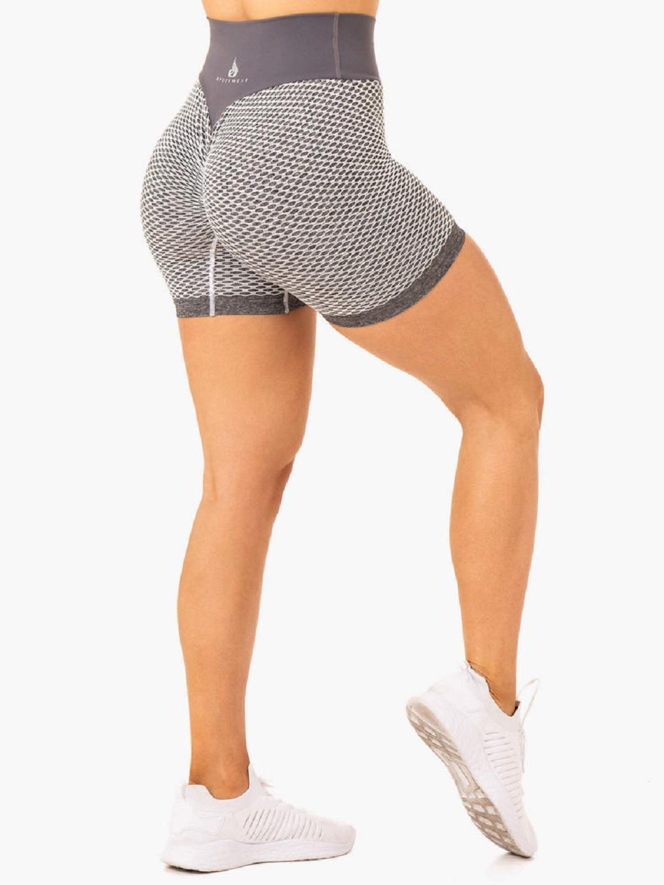 Grey Women's Ryderwear Honeycomb Scrunch Shorts Seamless | G5B27006