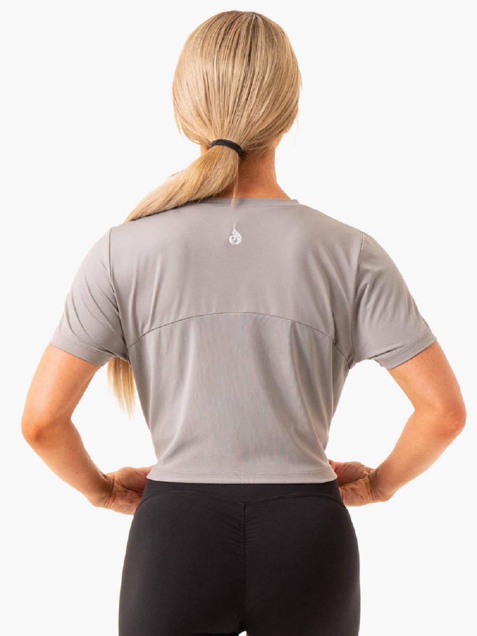 Grey Women's Ryderwear Level Up Cropped T-Shirt Top | 64FE97665