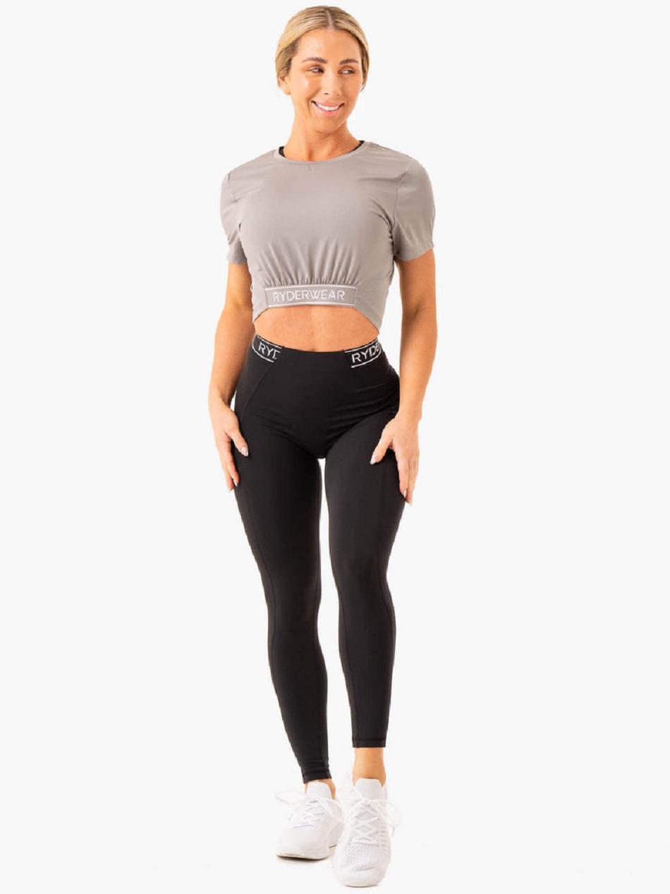 Grey Women's Ryderwear Level Up Cropped T-Shirt Top | 64FE97665