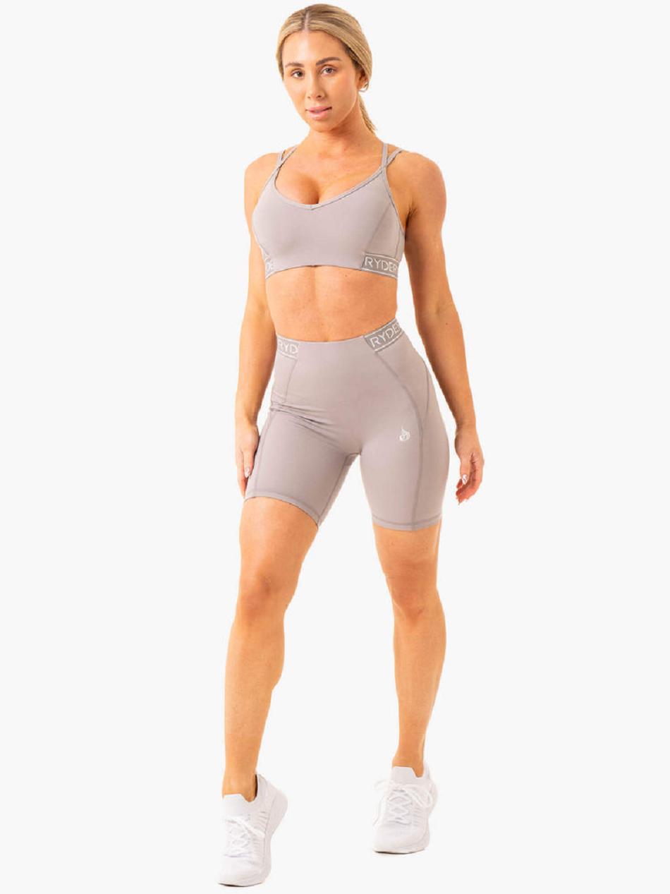 Grey Women's Ryderwear Level Up High Waisted Scrunch Shorts | 49FE96501