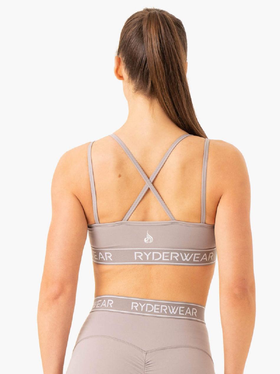 Grey Women's Ryderwear Level Up V-Neck Sports Bras | 116IV98141