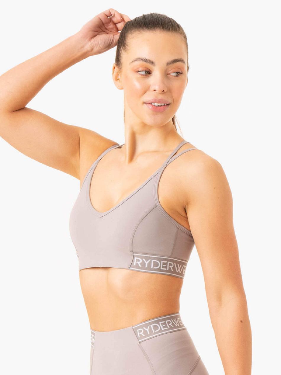 Grey Women's Ryderwear Level Up V-Neck Sports Bras | 116IV98141