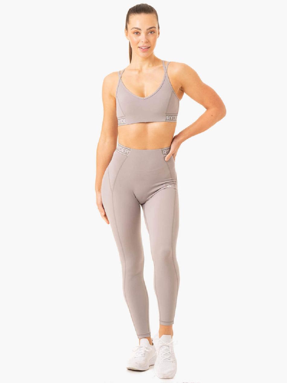 Grey Women's Ryderwear Level Up V-Neck Sports Bras | 116IV98141