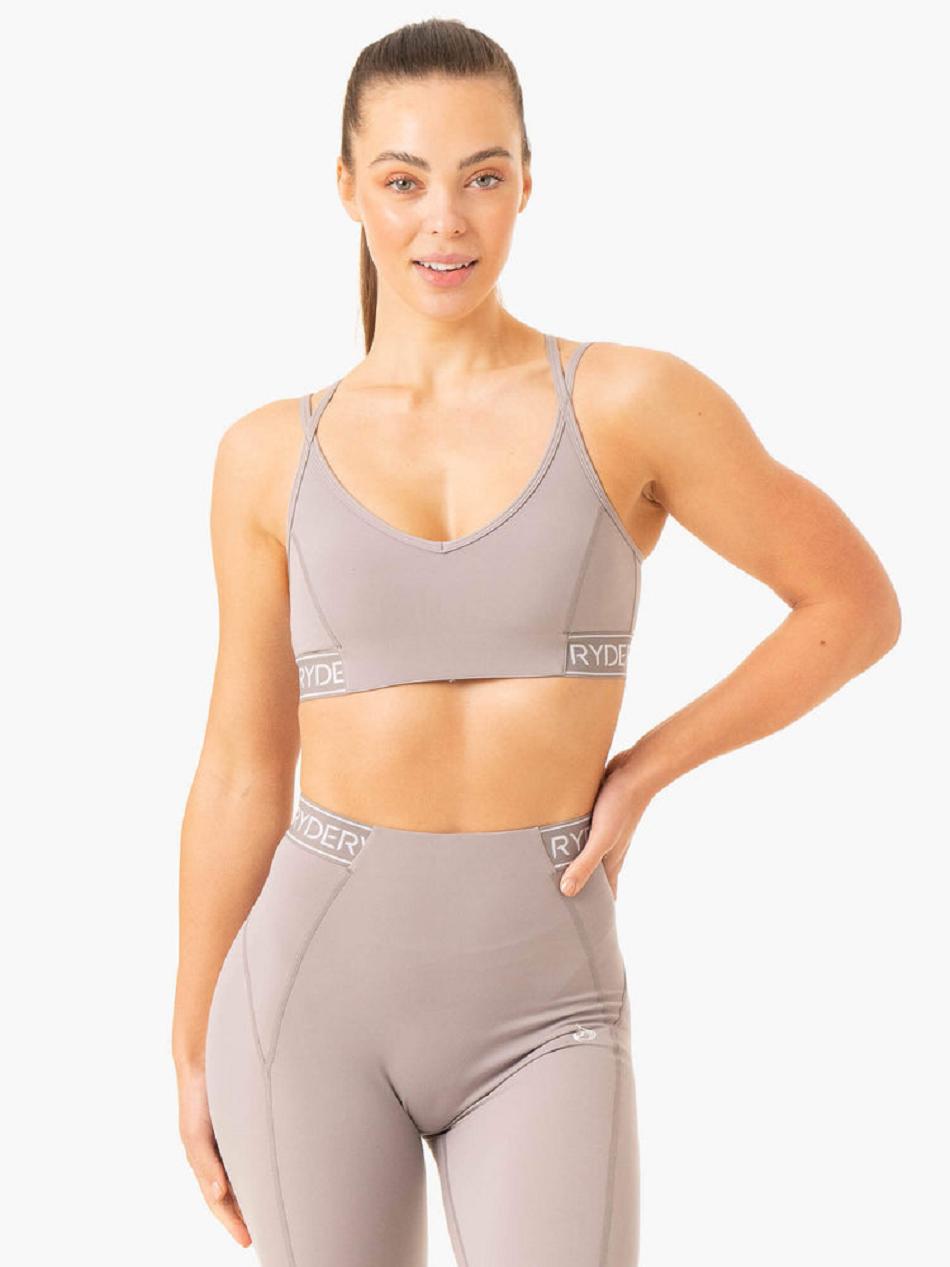 Grey Women\'s Ryderwear Level Up V-Neck Sports Bras | 116IV98141