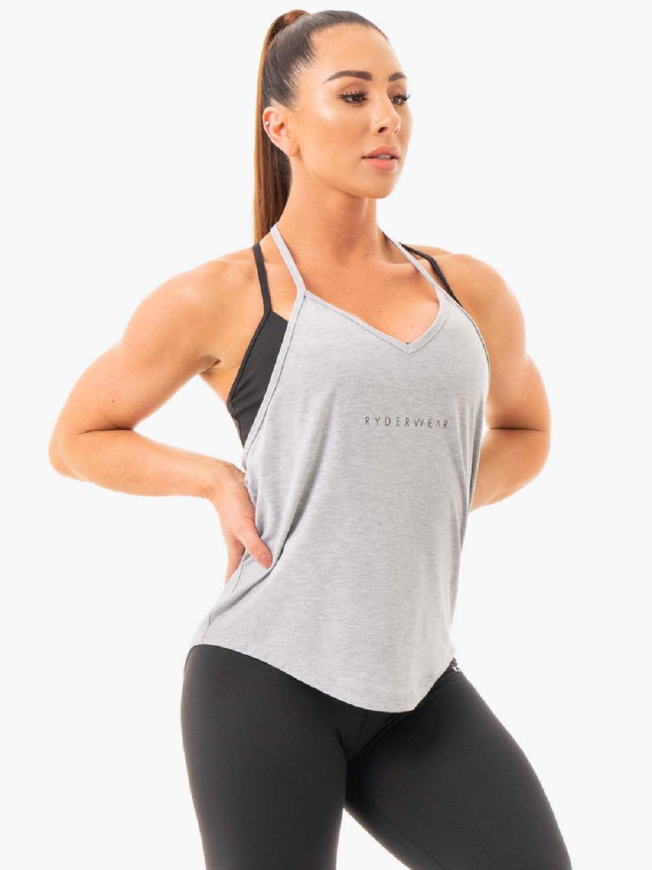 Grey Women's Ryderwear Luxe T-Back Top | A2X89184