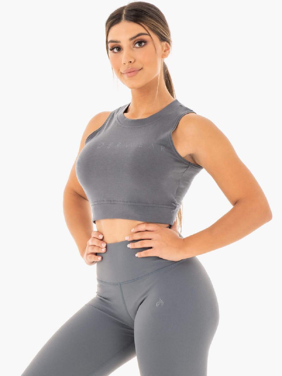 Grey Women's Ryderwear Motion Crop Tanks | 68RT94362