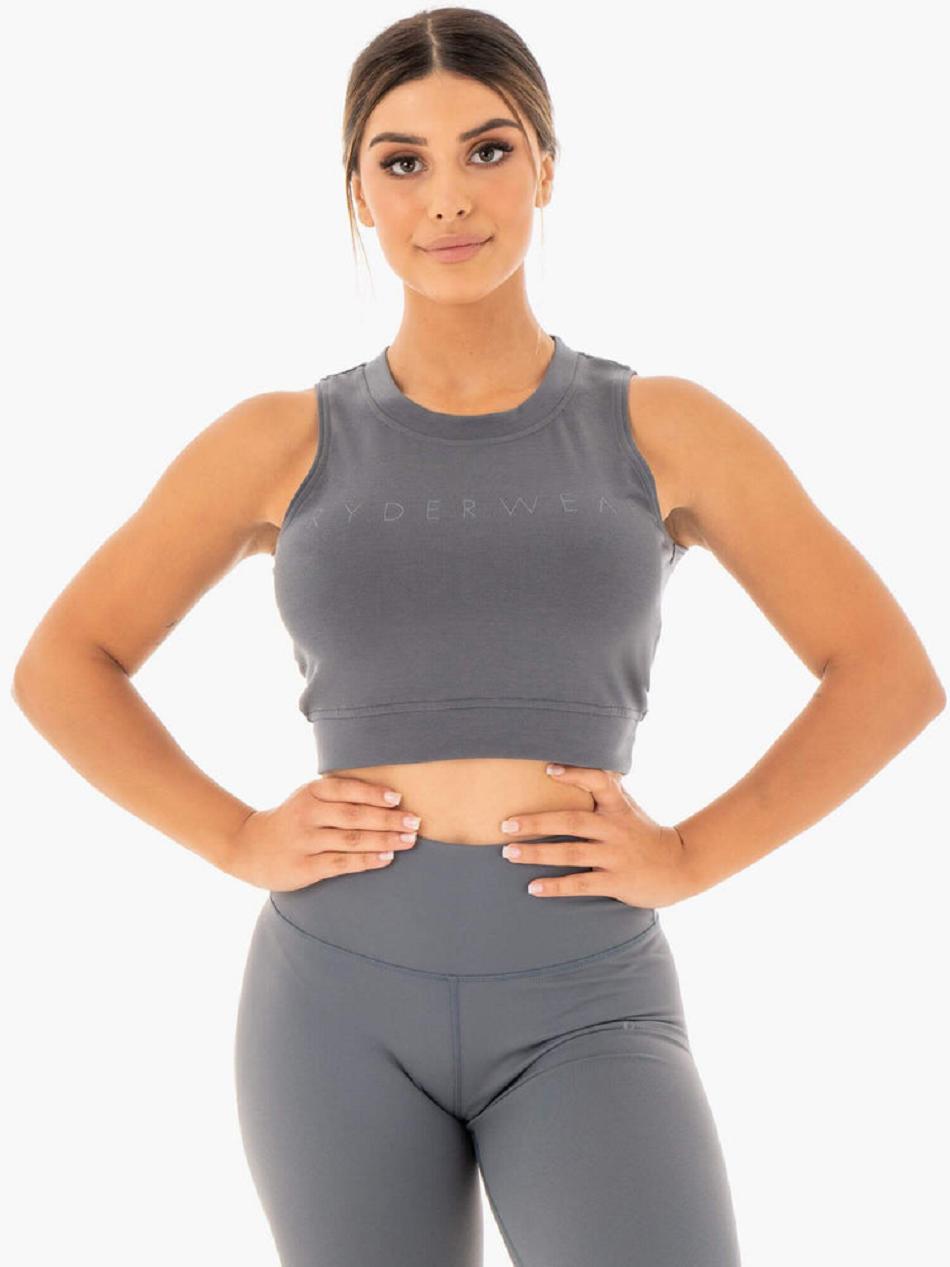 Grey Women\'s Ryderwear Motion Crop Tanks | 68RT94362