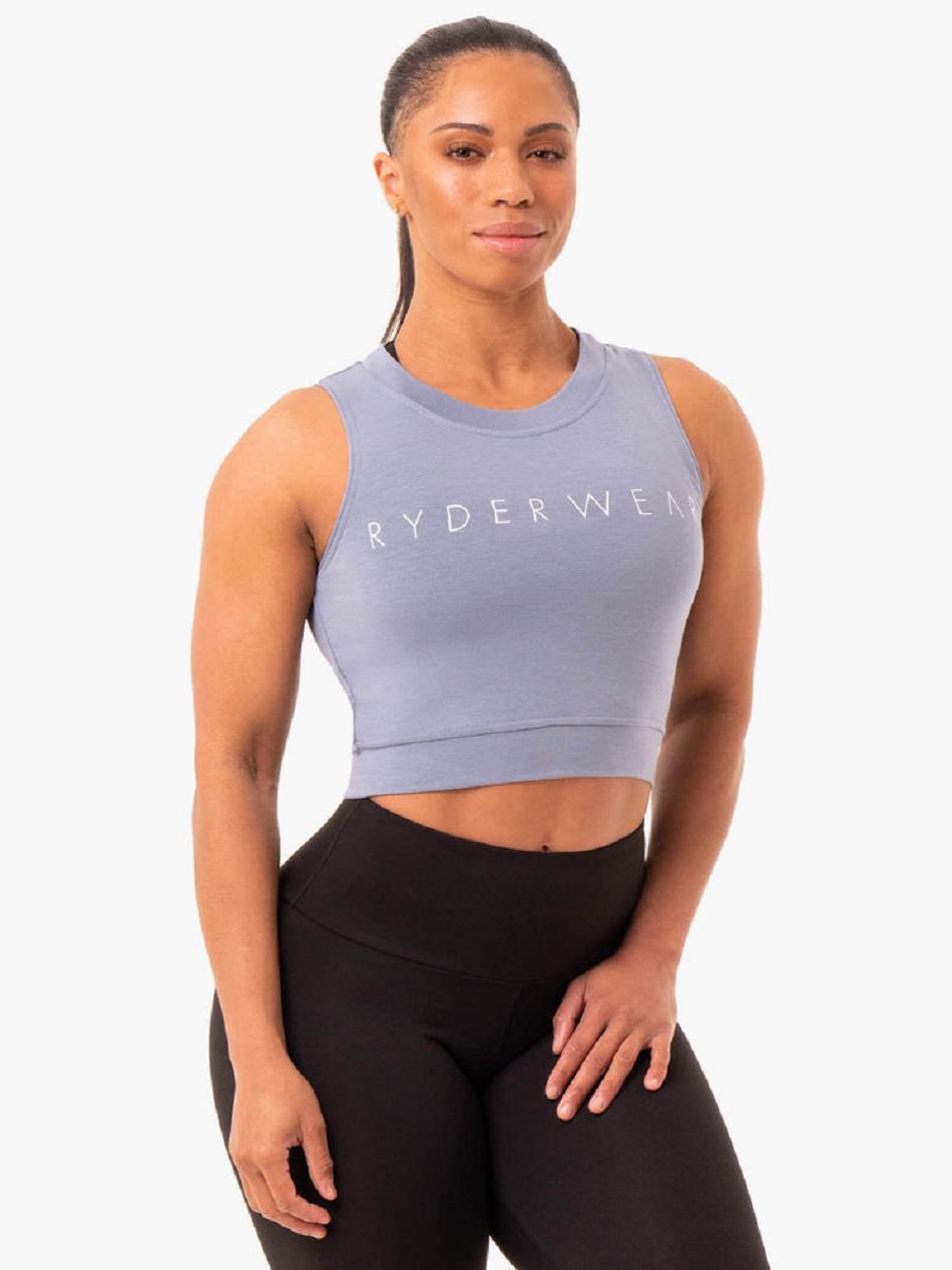 Grey Women's Ryderwear Motion Crop Tanks | A2X59690